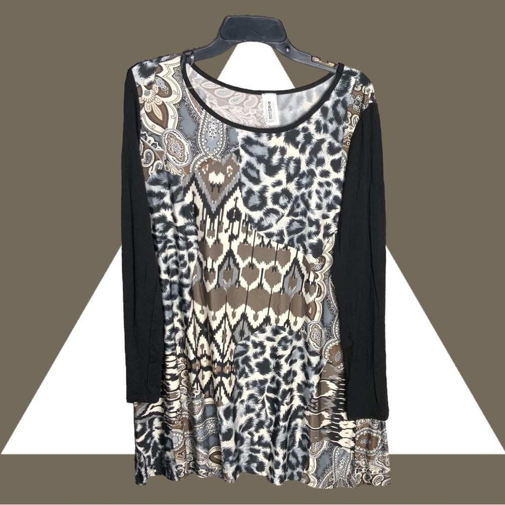 R Rouge New With Tags Animal Leopard Giraffe Paisley Print Boutique Shirt Wm 1X